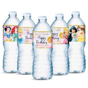 24PCS Water Bottle Labels for Princess Birthday Party Supplies, Princess Party Supplies Stickers Decorations for Princess Birthday Party Favors