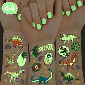 xo, fetti dinosaur temporary tattoos for kids - 44 glow in the dark pcs | birthday party supplies, dinosaur party favors, t-rex decorations