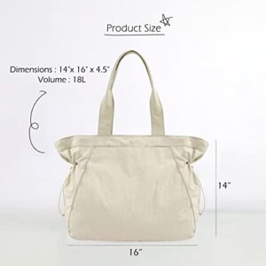 ODODOS 18L Side-Cinch Shopper Bags Lightweight Shoulder Bag Tote Handbag for Shopping Workout Beach Travel, Ivory