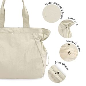 ODODOS 18L Side-Cinch Shopper Bags Lightweight Shoulder Bag Tote Handbag for Shopping Workout Beach Travel, Ivory