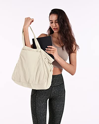 ODODOS 18L Side-Cinch Shopper Bags Lightweight Shoulder Bag Tote Handbag for Shopping Workout Beach Travel, Ivory