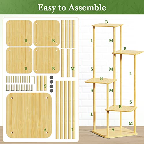 MUDEELA Plant Stand Indoor, 5 Tier Bamboo Corner, Tall Shelf Multiple Plant Holders for Indoor, Outdoor, Corner, Living Room, Balcony, and Bedroom