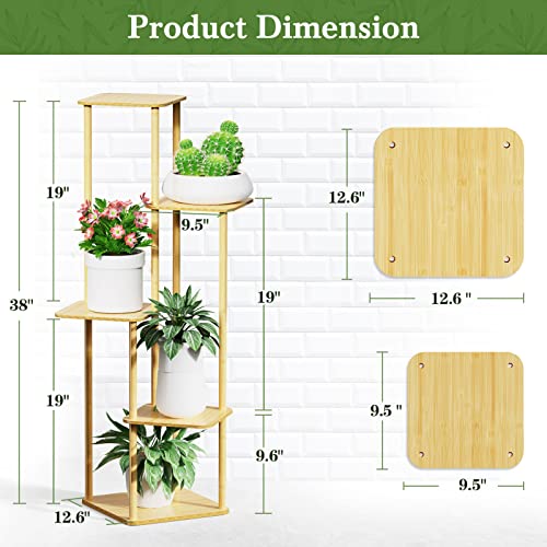 MUDEELA Plant Stand Indoor, 5 Tier Bamboo Corner, Tall Shelf Multiple Plant Holders for Indoor, Outdoor, Corner, Living Room, Balcony, and Bedroom