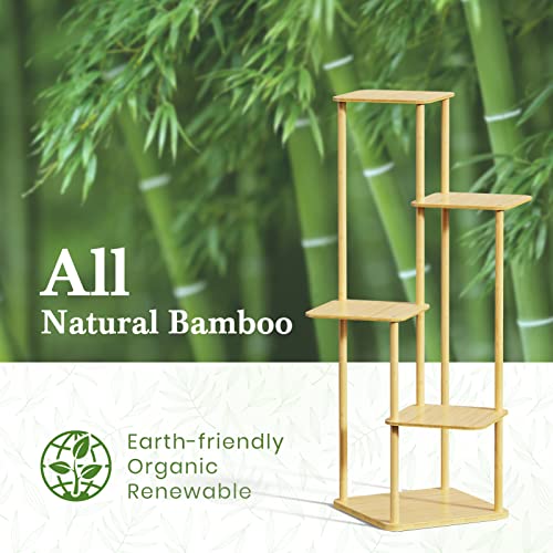 MUDEELA Plant Stand Indoor, 5 Tier Bamboo Corner, Tall Shelf Multiple Plant Holders for Indoor, Outdoor, Corner, Living Room, Balcony, and Bedroom