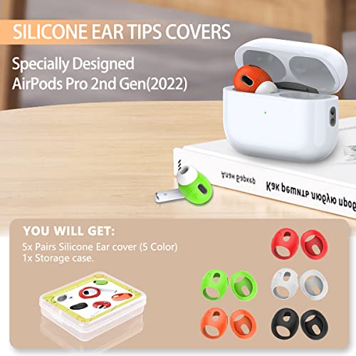 5 Pairs for AirPods Pro 2 Ear Tips Covers [Fit in The Charging Case] TOLUOHU Silicone Anti-Slip Ear Tips Covers Compatible with Apple AirPods Pro 2nd Generation 2022 [5 Color]