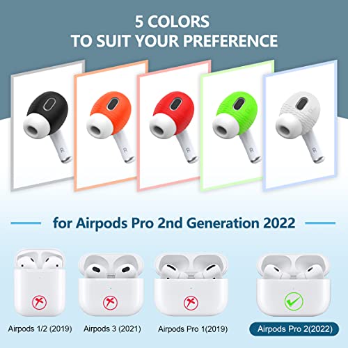 5 Pairs for AirPods Pro 2 Ear Tips Covers [Fit in The Charging Case] TOLUOHU Silicone Anti-Slip Ear Tips Covers Compatible with Apple AirPods Pro 2nd Generation 2022 [5 Color]