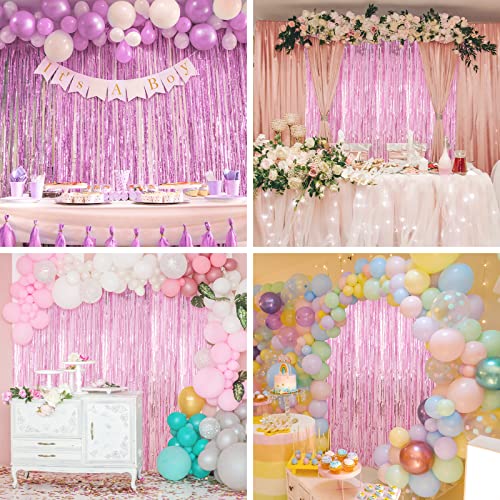 Crosize Pink Foil Fringe Backdrop Streamer Curtains for Birthday Party Decorations, Tinsel Curtain for Parties, Galentines Decor, Preppy, Photo Booth -3.3 x 9.9 ft, 3 Pack