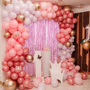 Crosize Pink Foil Fringe Backdrop Streamer Curtains for Birthday Party Decorations, Tinsel Curtain for Parties, Galentines Decor, Preppy, Photo Booth -3.3 x 9.9 ft, 3 Pack