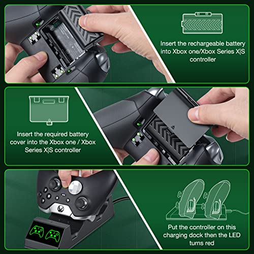 Controller Charge Station with 2x1200mAh Rechargeable Battery Pack for Xbox Series X/S Controller, Charging Dock for Xbox Controller Battery Pack with 4 Batteries Cover for Xbox One/X/S/Elite