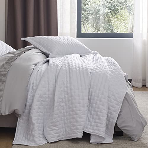 Bedsure Queen Quilt Bedding Set - Soft Ultrasonic Full/Queen Quilt Set - Clover Bedspread Queen Size - Lightweight Bedding Coverlet for All Seasons (Includes 1 White Quilt, 2 Pillow Shams)