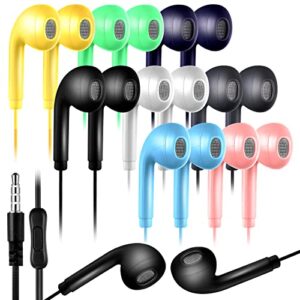 50 pack bulk earbud headphones with mic assorted colors student in ear earbuds classroom wired ear buds with 3.5mm headphone plug for kids adults school library museum travel plane tablet (cute)