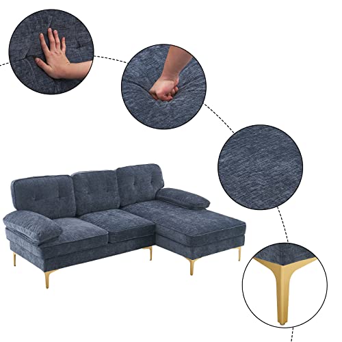 Karl home Sectional Sofa 83" L-Shape Sofa Couch 3-Seat Couch with Chaise ChenilleFabric Upholstered for Living Room, Apartment, Office, Dusty Blue
