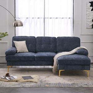 Karl home Sectional Sofa 83" L-Shape Sofa Couch 3-Seat Couch with Chaise ChenilleFabric Upholstered for Living Room, Apartment, Office, Dusty Blue