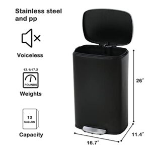 Kitchen Trash Can with Lid, Foot Pedal, Inner Bucket Step Garbage Can, Fingerprint-Proof Stainless Steel, Quiet-Close Lid, 50 Liter / 13 Gallon Dog Proof