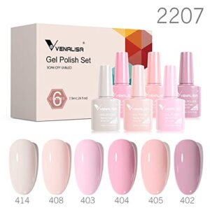 VENALISA Hema-Free Pink Gel Nail Polish Set- 6 Colors Popular Nude Pink Gel Polish Kit, Soak Off LED Nail Lamp Light Pink Gel Manicure Kit DIY at Home Salon Gifts for Women Girls