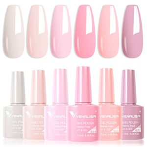 venalisa hema-free pink gel nail polish set- 6 colors popular nude pink gel polish kit, soak off led nail lamp light pink gel manicure kit diy at home salon gifts for women girls