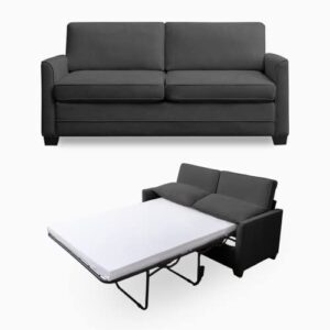 linor pull out sofa bed,2-in-1 sleeper sofa with folding foam mattress, modern loveseat sleeper, pull out couch sofa bed for living room/apartment (dark grey, full)