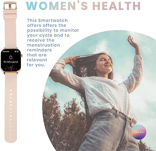 yussa Blood Pressure Smartwatch | Android Smartwatch &iPhone Compatible | Answer/Make Calls | Speaker | 2Straps | 1.86'' Full Screen | Fitness &Health Tracking | +20 Sports | Man and Woman (Pink)