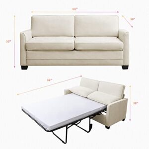 linor 2-in-1 Sleeper Sofa with Folding Foam Mattress, Modern Loveseat Sleeper, Pull Out Couch Sofa Bed for Living Room/Apartment (Beige, Full)