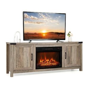 costway electric fireplace tv stand for tvs up to 70 inches, farmhouse media entertainment center table with storage cabinets, electric fireplace tv console with remote control for living room bedroom