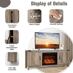 COSTWAY Electric Fireplace TV Stand for TVs up to 70 Inches, Farmhouse Media Entertainment Center Table with Storage Cabinets, Electric Fireplace TV Console with Remote Control for Living Room Bedroom