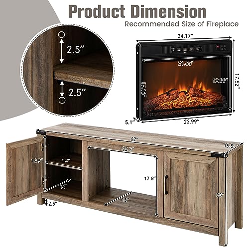 COSTWAY Electric Fireplace TV Stand for TVs up to 70 Inches, Farmhouse Media Entertainment Center Table with Storage Cabinets, Electric Fireplace TV Console with Remote Control for Living Room Bedroom