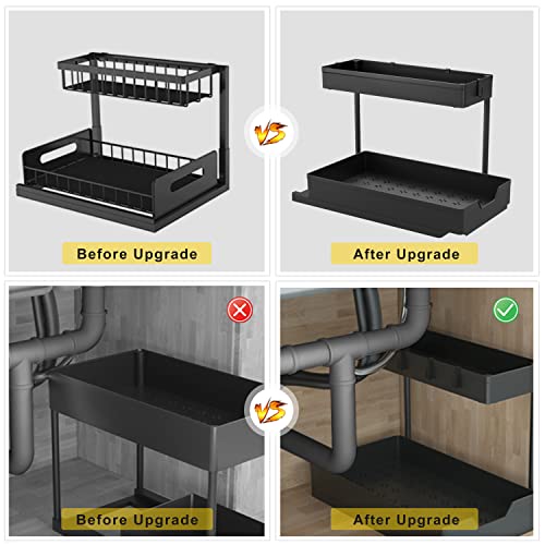 2 Pack Under Sink Organizer Storage Pull Out Cabinet Organizer 2-Tier Slide Out Sliding Shelf Multi-Use Narrow Space Under Sink Organizers and Storage for Kitchen Bathroom