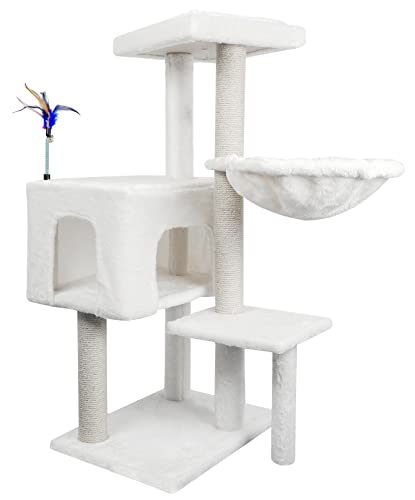 AIWIKIDE Cat Tree Has Scratching Toy with A Ball Activity Centre Cat Tower Furniture Jute-Covered Scratching Posts,Beige