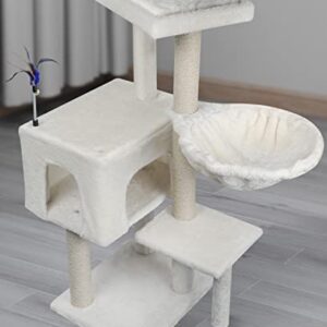 AIWIKIDE Cat Tree Has Scratching Toy with A Ball Activity Centre Cat Tower Furniture Jute-Covered Scratching Posts,Beige