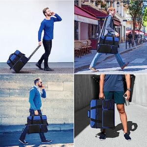 Double Roller Bowling Bag with Shoes Compartment, Large Capacity Bowling Ball Bag with Multi-Pockets for 2 Bowling Ball and Accessories, 2 Ball Bowling Bag with wheels & Retractable Handle (Blue)