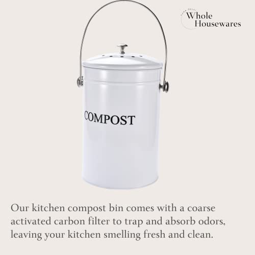 Whole Housewares Stainless Steel Kitchen Counter Compost Bin with Lid - Charcoal Filter Kitchen Countertop Composting Bin - Recycle Bins for Kitchen Scraps and Food Waste - Capacity of 1.95 Gallons