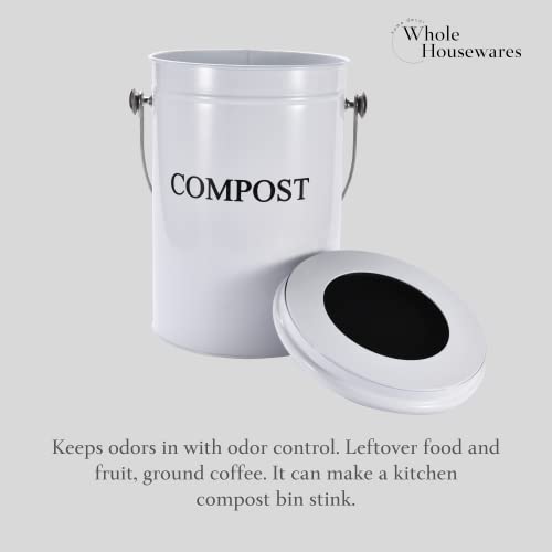 Whole Housewares Stainless Steel Kitchen Counter Compost Bin with Lid - Charcoal Filter Kitchen Countertop Composting Bin - Recycle Bins for Kitchen Scraps and Food Waste - Capacity of 1.95 Gallons