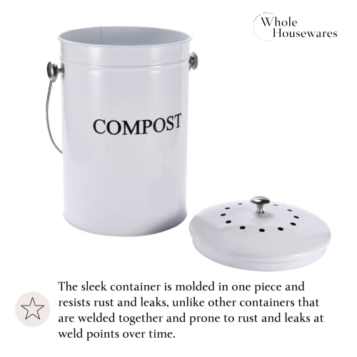 Whole Housewares Stainless Steel Kitchen Counter Compost Bin with Lid - Charcoal Filter Kitchen Countertop Composting Bin - Recycle Bins for Kitchen Scraps and Food Waste - Capacity of 1.95 Gallons