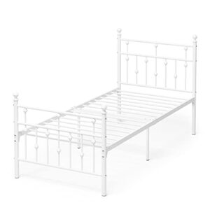 Weehom Twin Size Bed Frame with Headboard Strong Slats Support Heavy Duty Twin Bed Large Storage Easy Assembly for Kids Adults, White