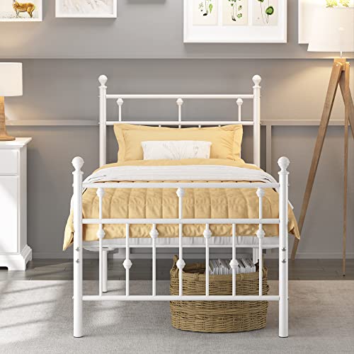 Weehom Twin Size Bed Frame with Headboard Strong Slats Support Heavy Duty Twin Bed Large Storage Easy Assembly for Kids Adults, White