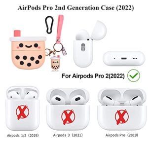 Boba AirPods Pro 2 Case Cute,AirPods Pro 2nd Generation Case Cover 2022 Pink Boba Tea AirPod Pro 2 Case for Women Girls (AirPod Pro 2 Case)