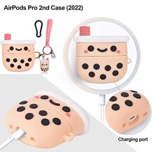 Boba AirPods Pro 2 Case Cute,AirPods Pro 2nd Generation Case Cover 2022 Pink Boba Tea AirPod Pro 2 Case for Women Girls (AirPod Pro 2 Case)