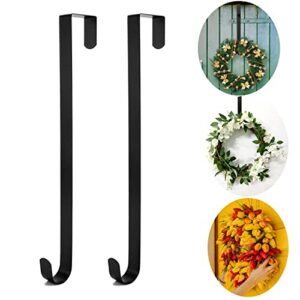 aeibun metal 15in wreath hangers for front door 2 pack - thin long over door hook for home decor organizer- heavy duty door hanger for hanging hat,purse,plant,fall wreath,halloween,christmas decor