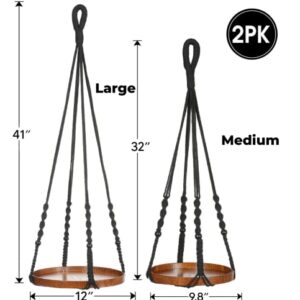 Shineloha 2 Pack Macrame Plant Hanger | Hanging Planters for Indoor Plant, Indoor Hanging Planter Shelf | Plant Hanger, Hanging Plant Holder, No Plant/Pot Included (Black) (1 Large+ 1 Medium)…