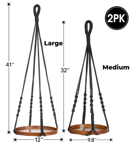 Shineloha 2 Pack Macrame Plant Hanger | Hanging Planters for Indoor Plant, Indoor Hanging Planter Shelf | Plant Hanger, Hanging Plant Holder, No Plant/Pot Included (Black) (1 Large+ 1 Medium)…