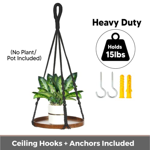 Shineloha 2 Pack Macrame Plant Hanger | Hanging Planters for Indoor Plant, Indoor Hanging Planter Shelf | Plant Hanger, Hanging Plant Holder, No Plant/Pot Included (Black) (1 Large+ 1 Medium)…