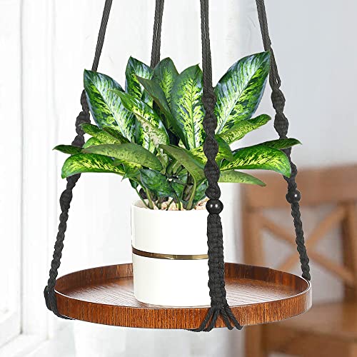 Shineloha 2 Pack Macrame Plant Hanger | Hanging Planters for Indoor Plant, Indoor Hanging Planter Shelf | Plant Hanger, Hanging Plant Holder, No Plant/Pot Included (Black) (1 Large+ 1 Medium)…