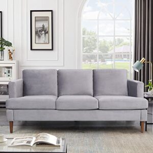 miyzeal velvet large couch, 72-inch tufted upholstered sofa with thick cushion, comfy 3 seater sleeper sofa with wood legs, mid-century modern couches for compact space living room bedroom (gray)