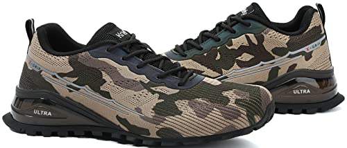 Kricely Men's Trail Running Shoes Fashion Hiking Sneakers Lightweight Tennis Cross Training Shoe Camouflage Non-Slip Walking Footwear Size 9.5