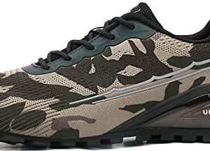 Kricely Men's Trail Running Shoes Fashion Hiking Sneakers Lightweight Tennis Cross Training Shoe Camouflage Non-Slip Walking Footwear Size 9.5