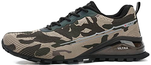 Kricely Men's Trail Running Shoes Fashion Hiking Sneakers Lightweight Tennis Cross Training Shoe Camouflage Non-Slip Walking Footwear Size 9.5