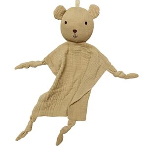 atongqi loveys for babies, organic cotton muslin lovey blanket, security blanket, baby gifts for boys and girls (bear)
