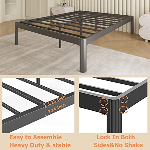 FDLOGW 18 Inch Cal King Bed Frame, Tall Metal Platform California King Size Bed Frames with Round-Corner Leg, Heavy Duty Steel Slat Mattress Foundation, Easy Assembly, Noise-Free, No Box Spring Needed