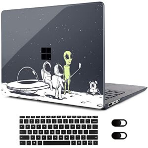 meegoodo case for 13.5" microsoft surface laptop 5/4/3 with alcantara palm rest for model 1950/1769/1867/1958, clear laptop hard shell cases with keyboard & webcam cover, astronauts & alien
