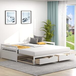 dortala twin to king daybed with trundle and 2 storage drawers, modern extendable daybed with pull out bed twin, dual-use sofa bed for bedroom, guest room, living room, no box spring required, white